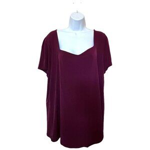 Torrid Maroon Top Blouse Womens Plus Size 2 Portrait Neck Short Sleeve Stretch